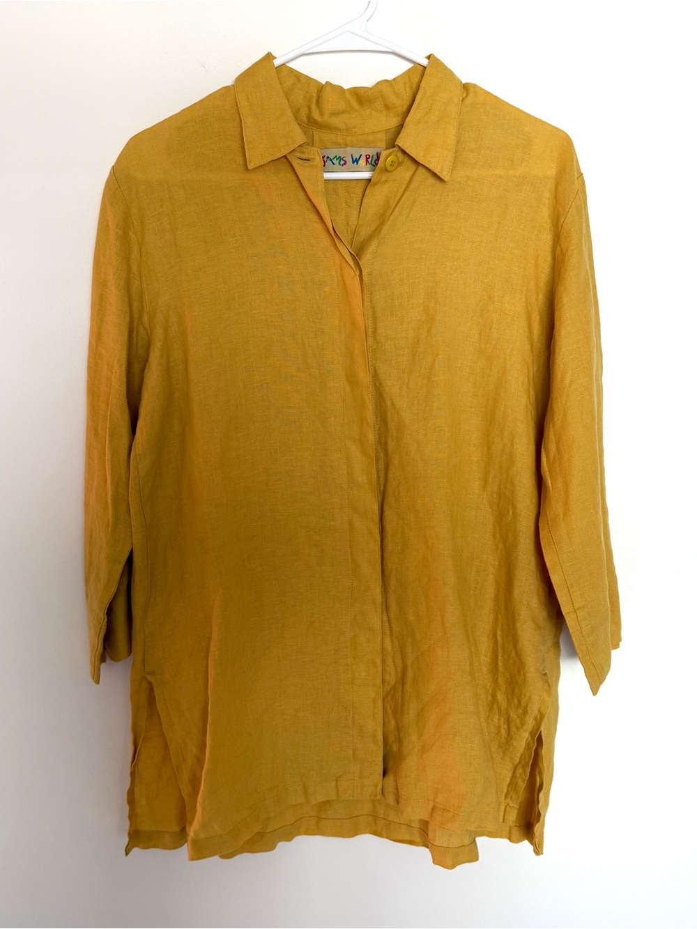 Jams World Mustard Yellow Linen Button-Front Women's Top